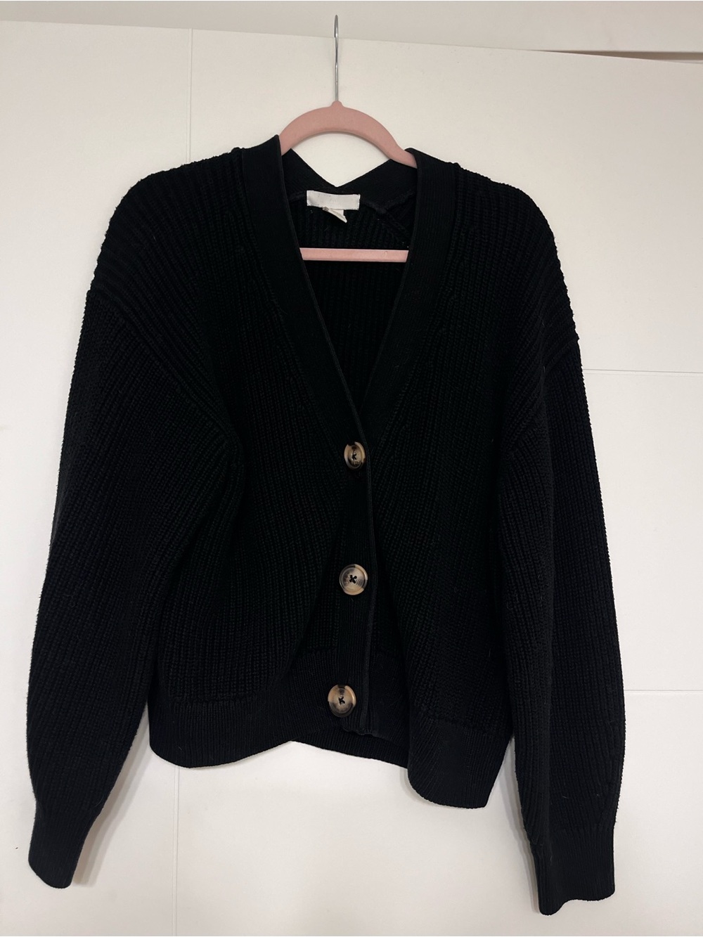 H&M Black Ribbed Button-Front Cardigan
